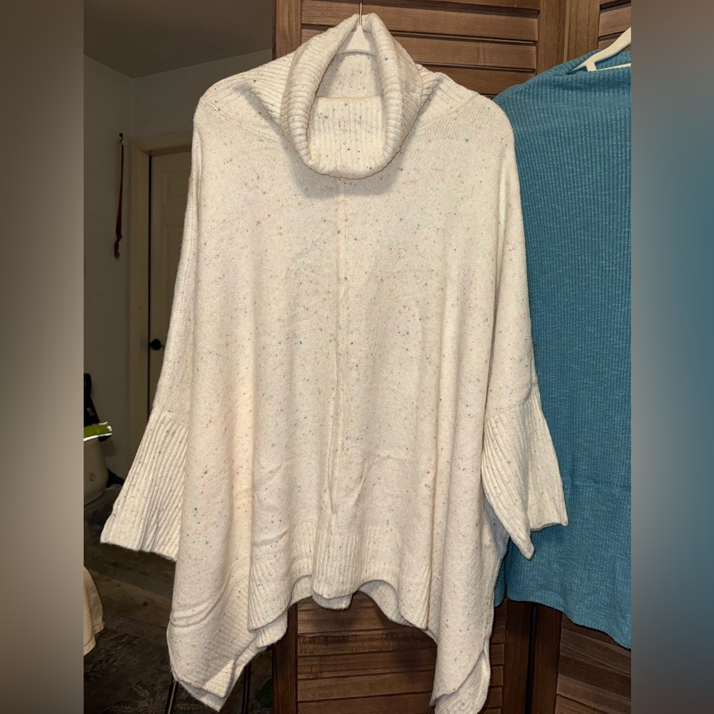The Loft by Ann Taylor- Cozy Cream Cowl Neck Poncho/ Speckles of color NWOT
